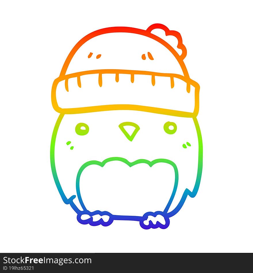 rainbow gradient line drawing cute cartoon owl in hat