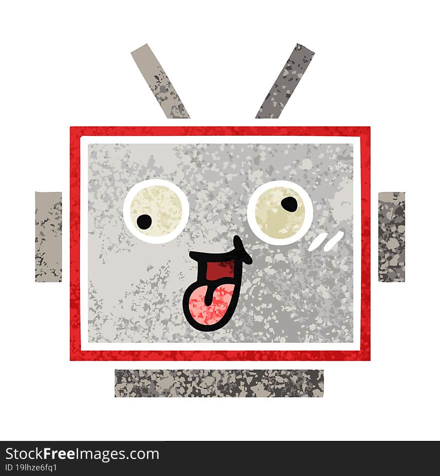 retro illustration style cartoon robot head