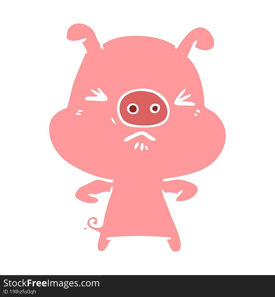 flat color style cartoon angry pig