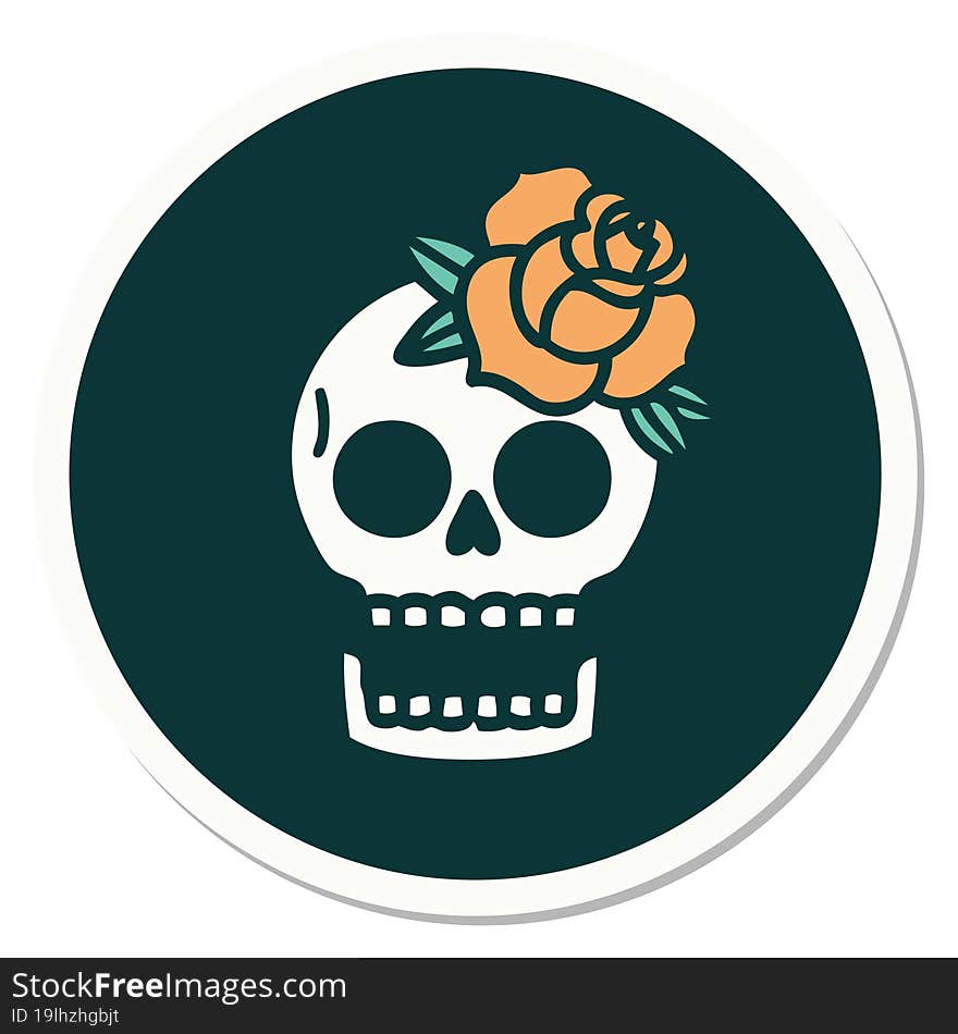 Tattoo Style Sticker Of A Skull And Rose