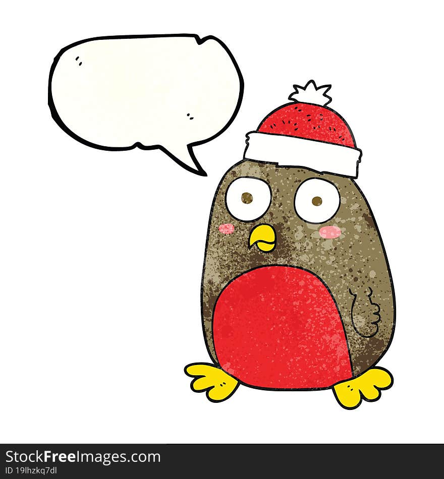 speech bubble textured cartoon christmas robin