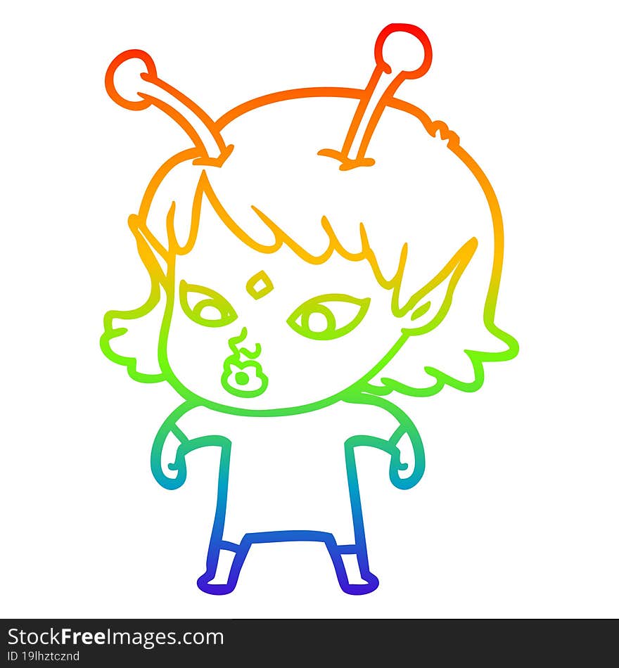 rainbow gradient line drawing pretty cartoon alien girl