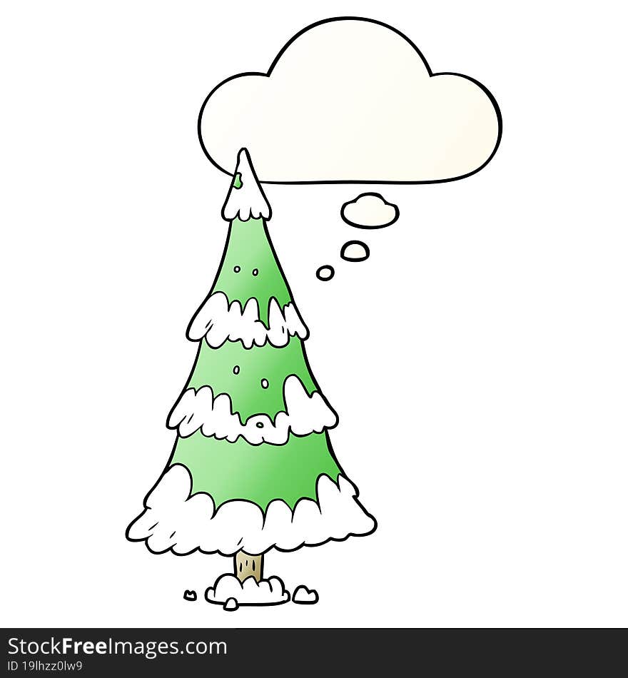 cartoon christmas tree with thought bubble in smooth gradient style