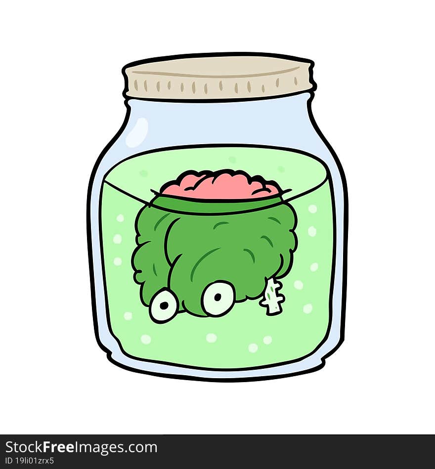 cartoon spooky brain floating in jar. cartoon spooky brain floating in jar