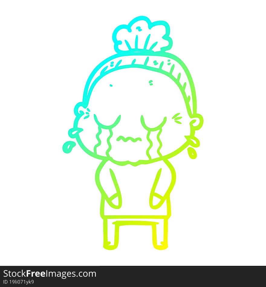 Cold Gradient Line Drawing Cartoon Crying Old Lady