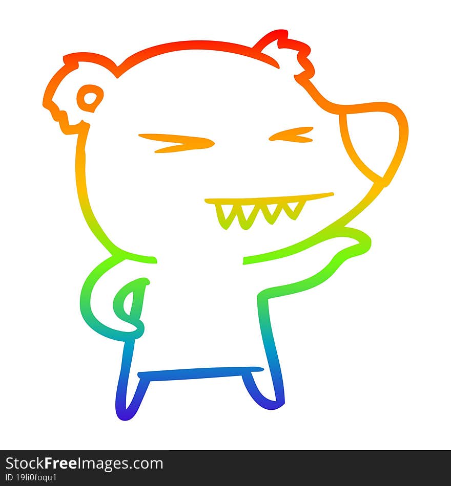 rainbow gradient line drawing of a angry bear cartoon