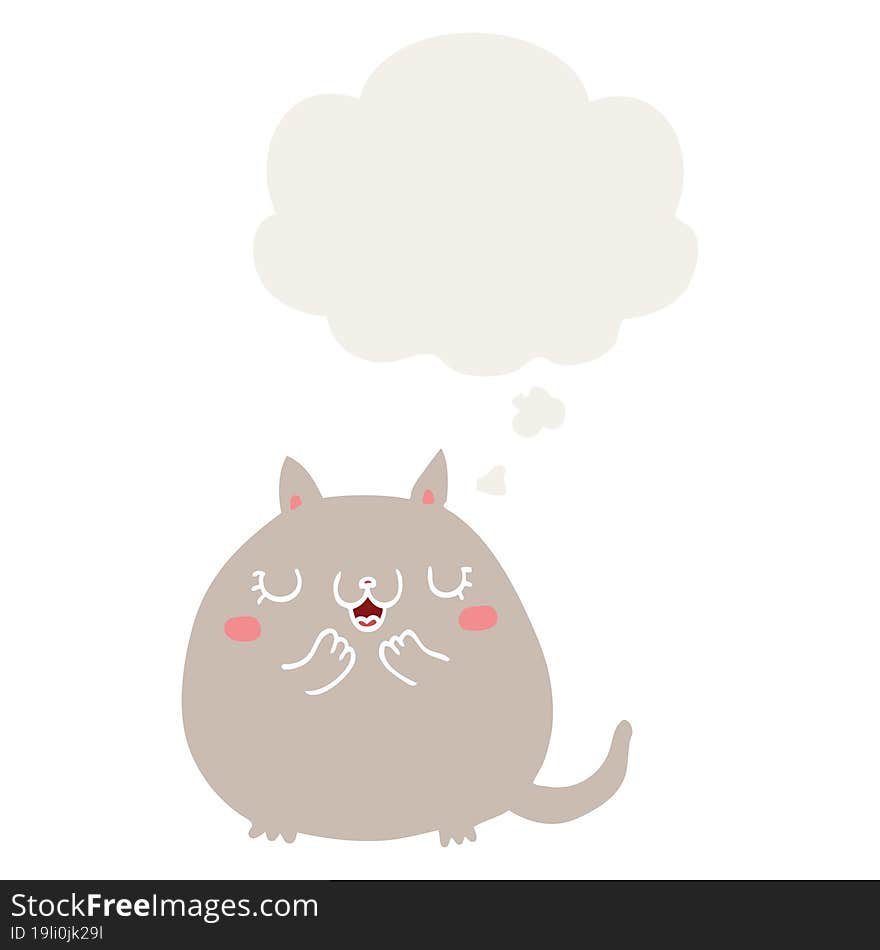 cartoon cute cat and thought bubble in retro style