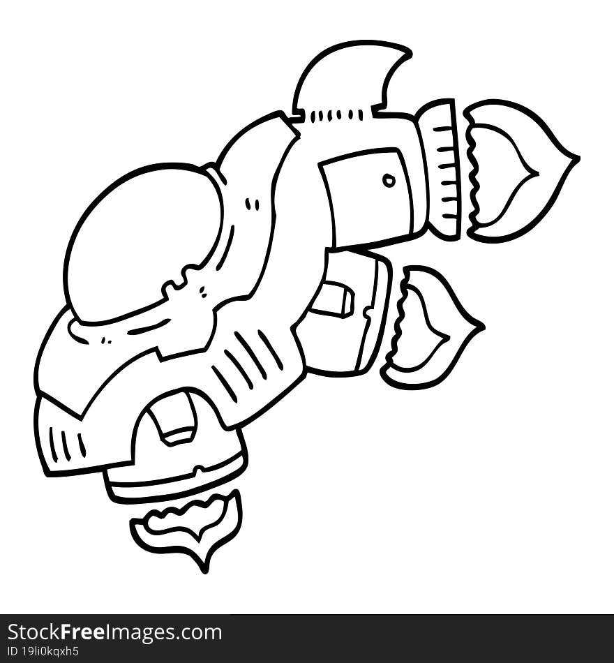 black and white cartoon space ship