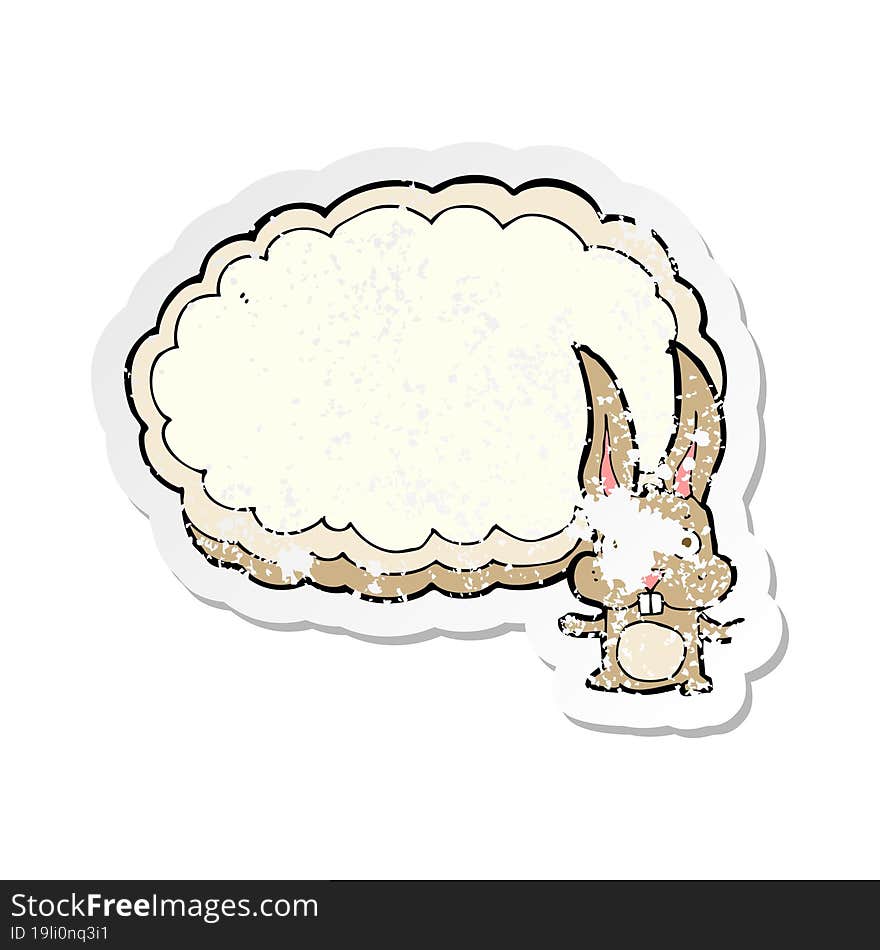 retro distressed sticker of a cartoon rabbit with text space cloud