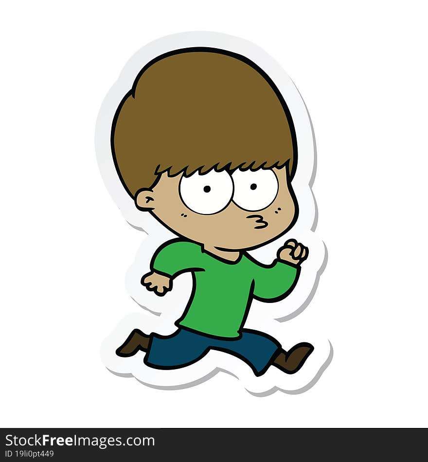 sticker of a nervous cartoon boy