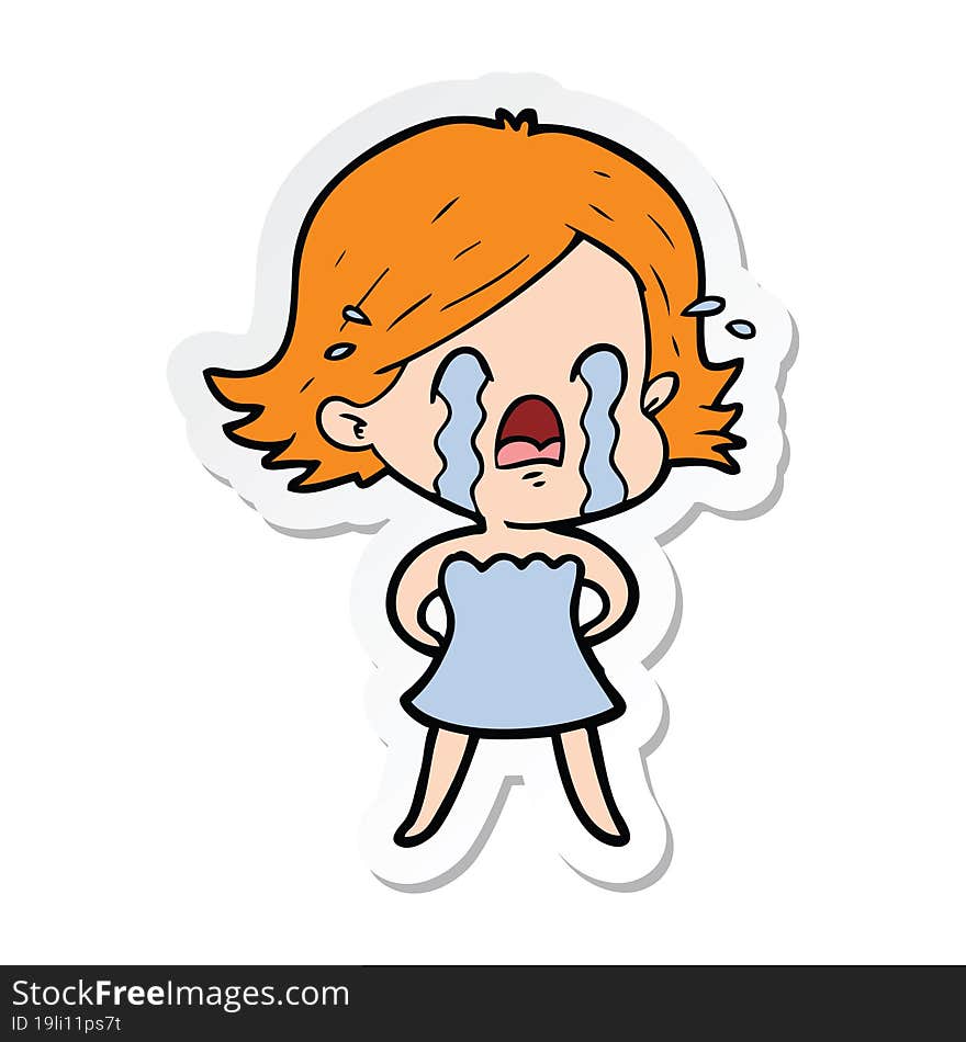 sticker of a cartoon woman crying