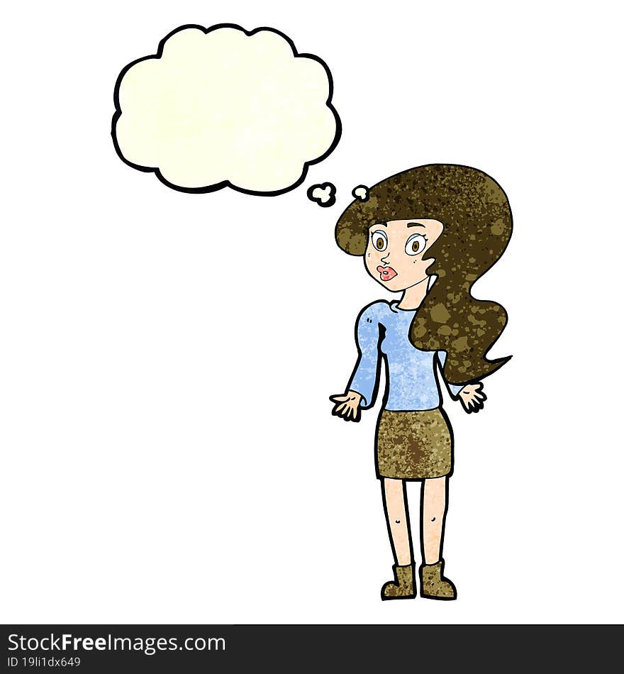 Cartoon Woman Shrugging Shoulders With Thought Bubble