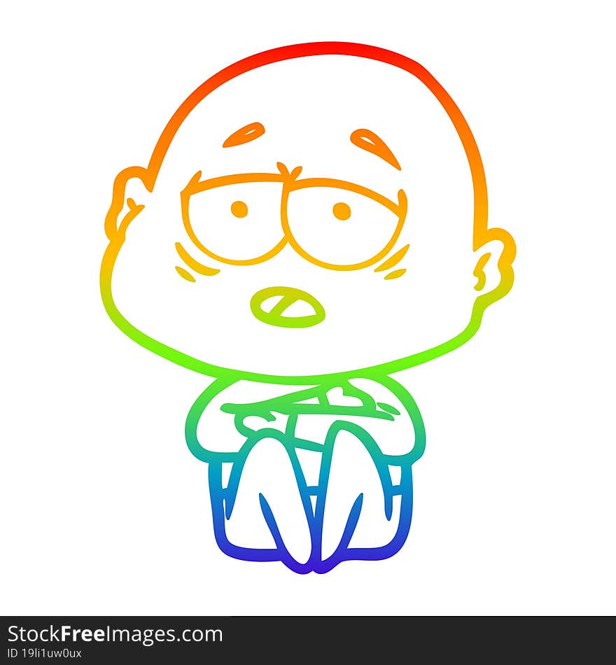 Rainbow Gradient Line Drawing Cartoon Tired Bald Man