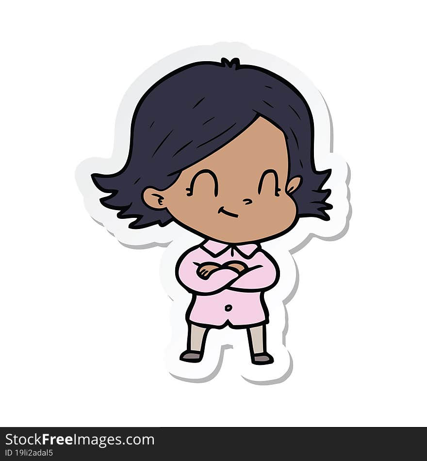 sticker of a cartoon friendly girl