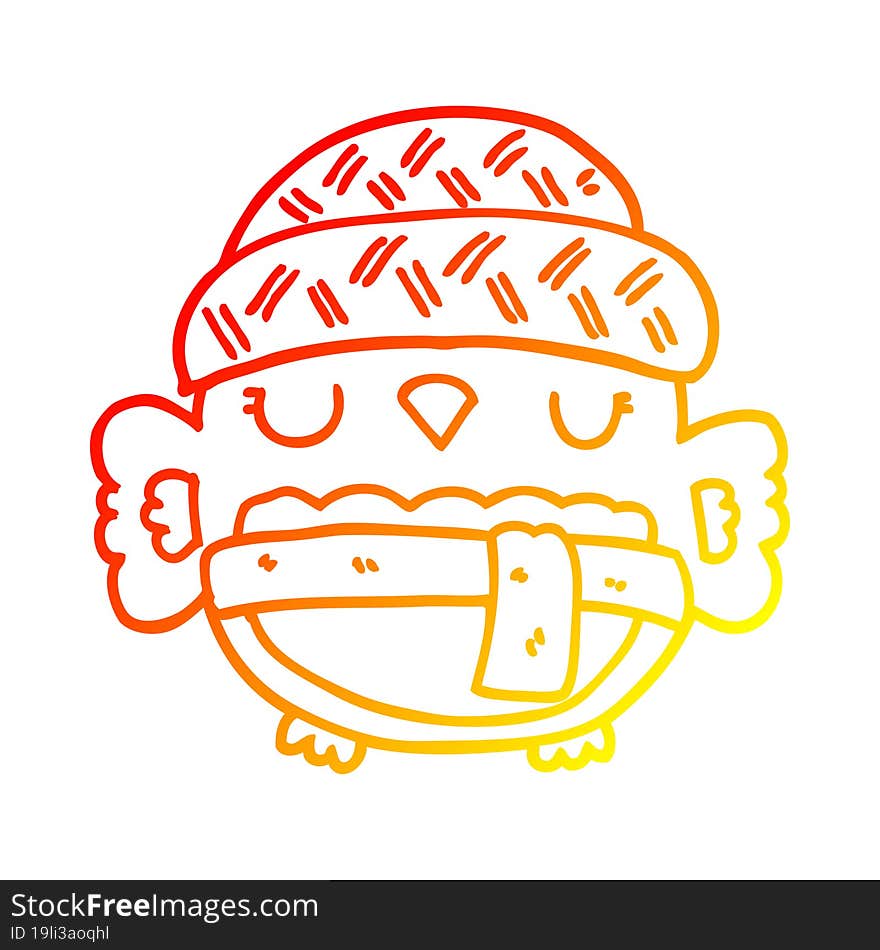 warm gradient line drawing cute cartoon owl in hat