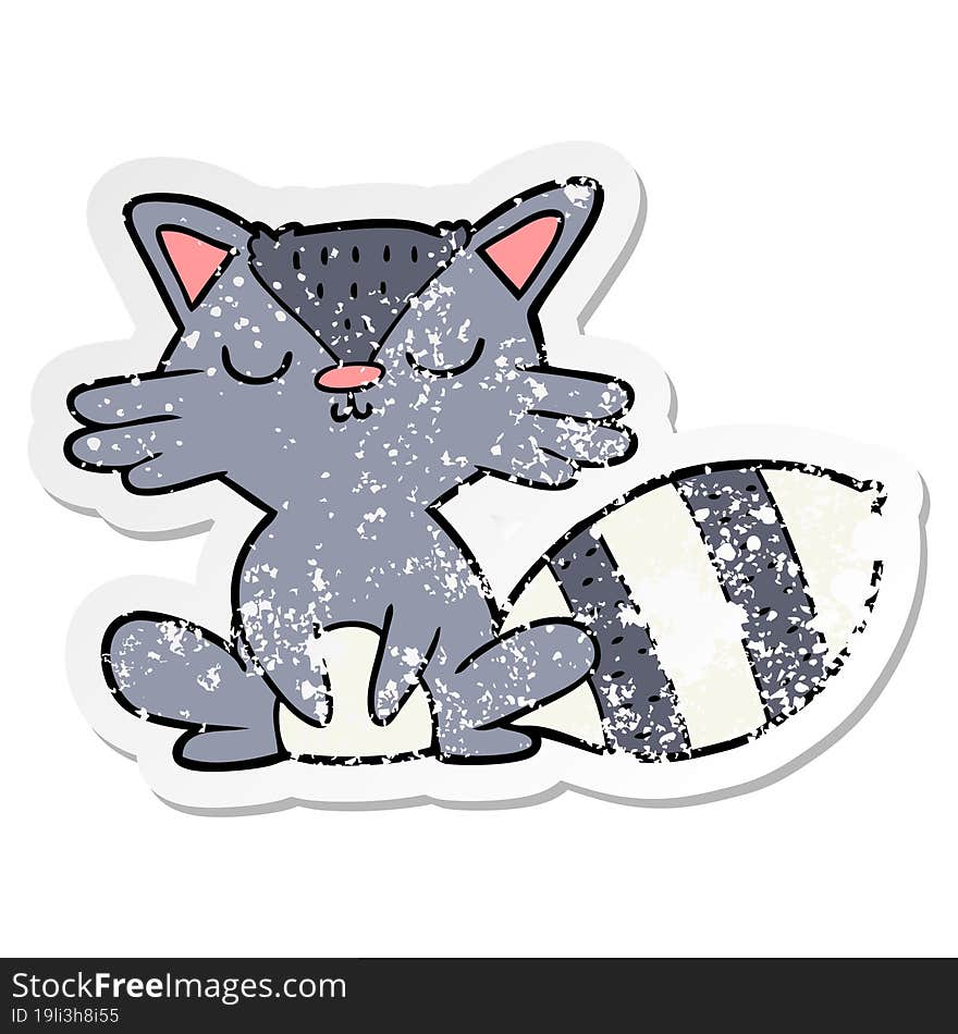 Distressed Sticker Of A Cute Cartoon Raccoon