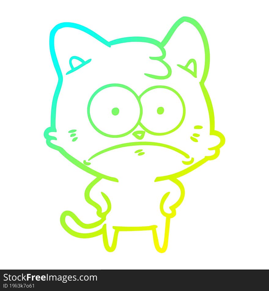 Cold Gradient Line Drawing Cartoon Nervous Cat