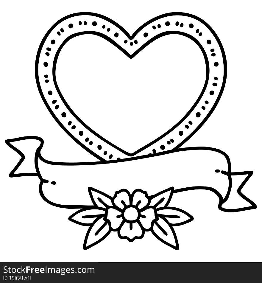 tattoo in black line style of a heart and banner. tattoo in black line style of a heart and banner