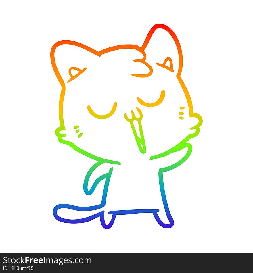 rainbow gradient line drawing cartoon cat singing