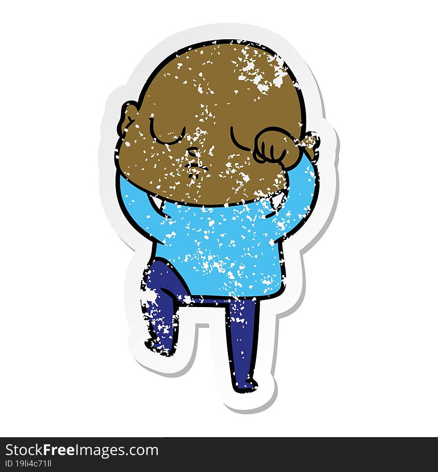 Distressed Sticker Of A Cartoon Bald Man