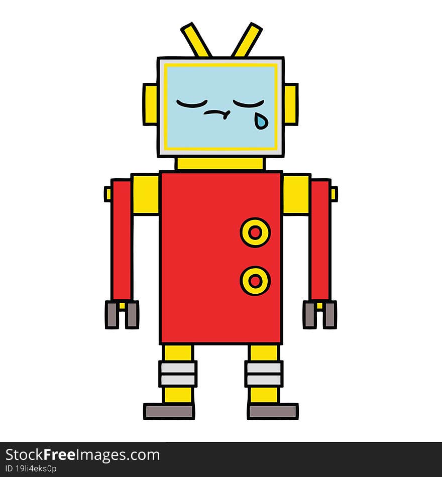 cute cartoon of a crying robot. cute cartoon of a crying robot