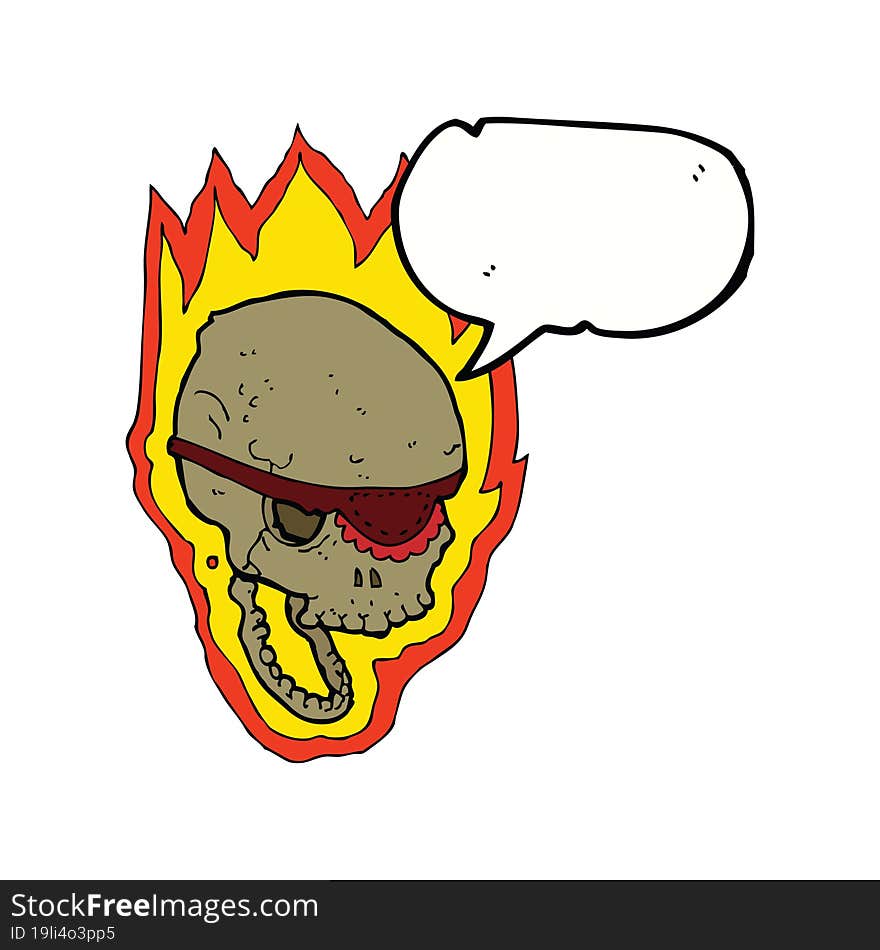 cartoon flaming pirate skull with speech bubble