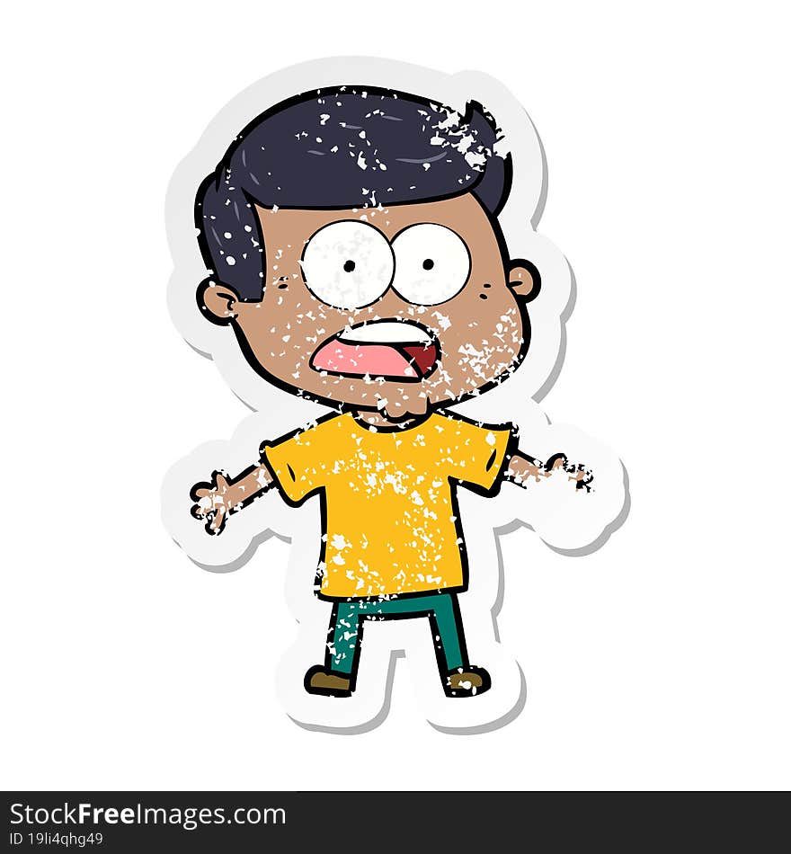 distressed sticker of a cartoon shocked man