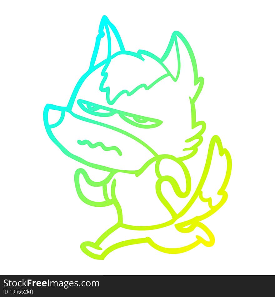 cold gradient line drawing cartoon annoyed wolf