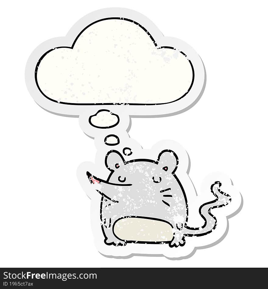 cartoon mouse with thought bubble as a distressed worn sticker