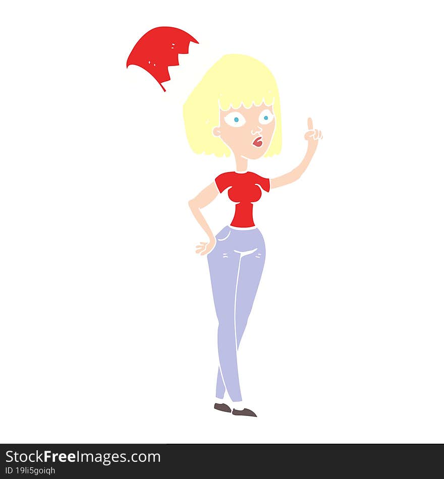 flat color illustration of a cartoon woman wearing christmas hat