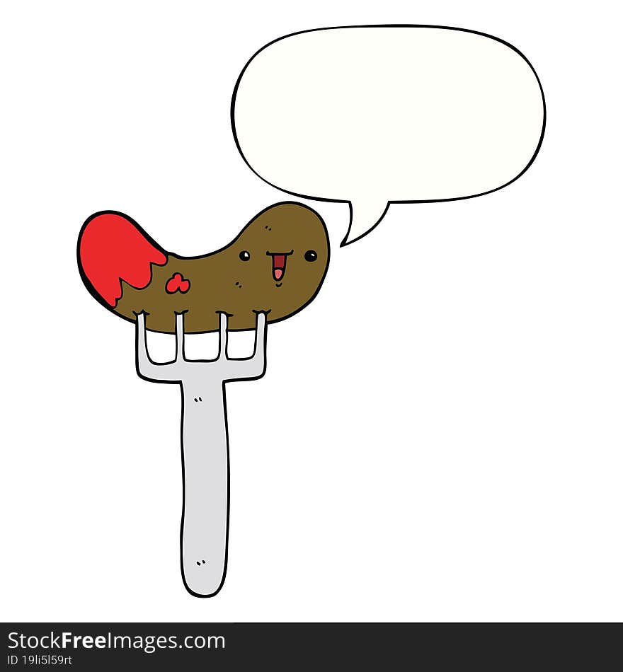 Cartoon Sausage And Fork And Speech Bubble