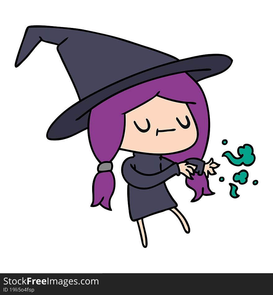 cartoon of cute kawaii witch