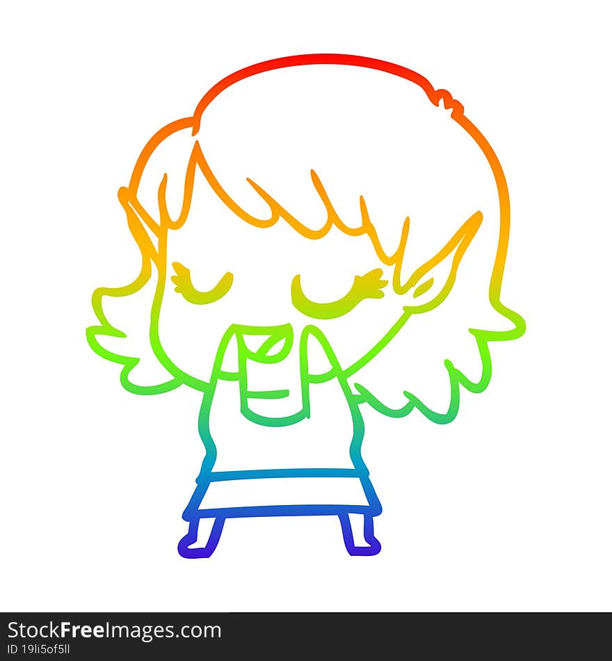 rainbow gradient line drawing happy cartoon elf girl