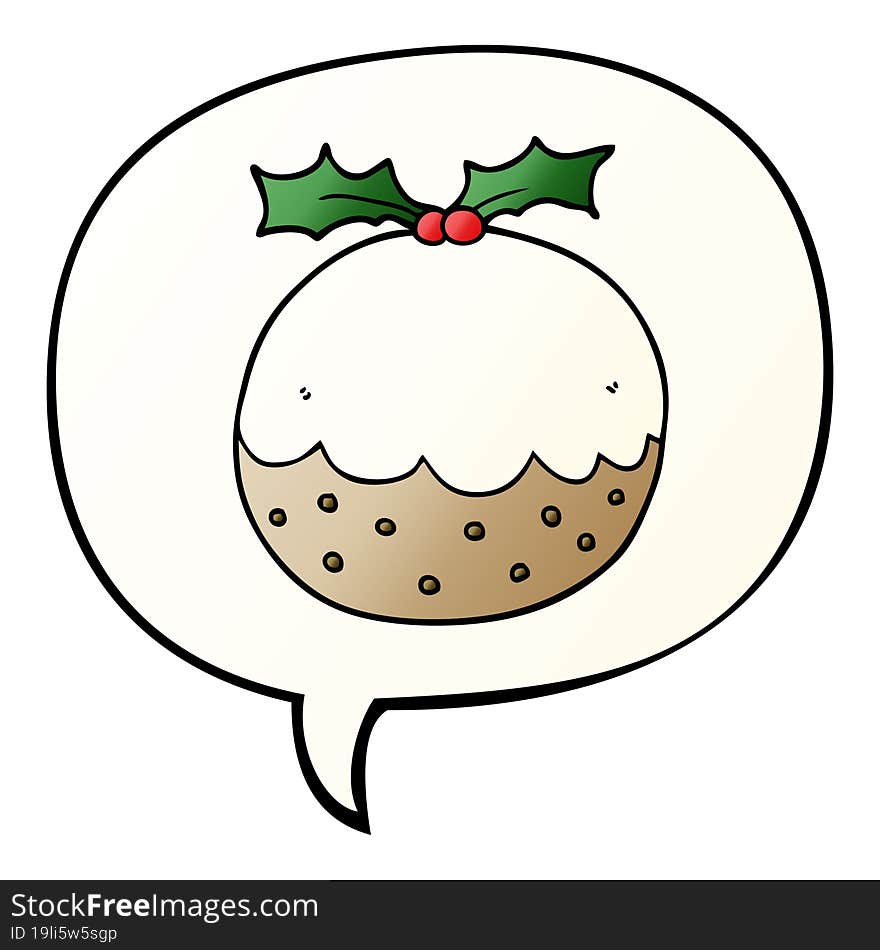 cartoon christmas pudding and speech bubble in smooth gradient style