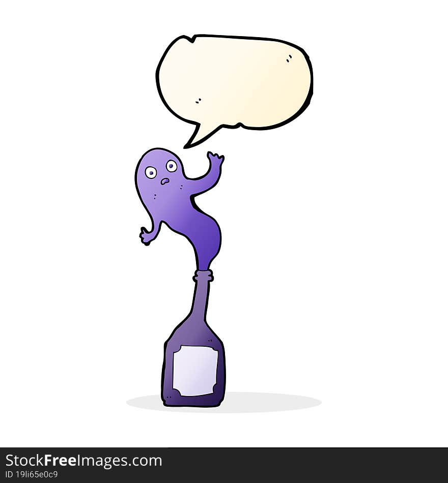 cartoon ghost in bottle with speech bubble