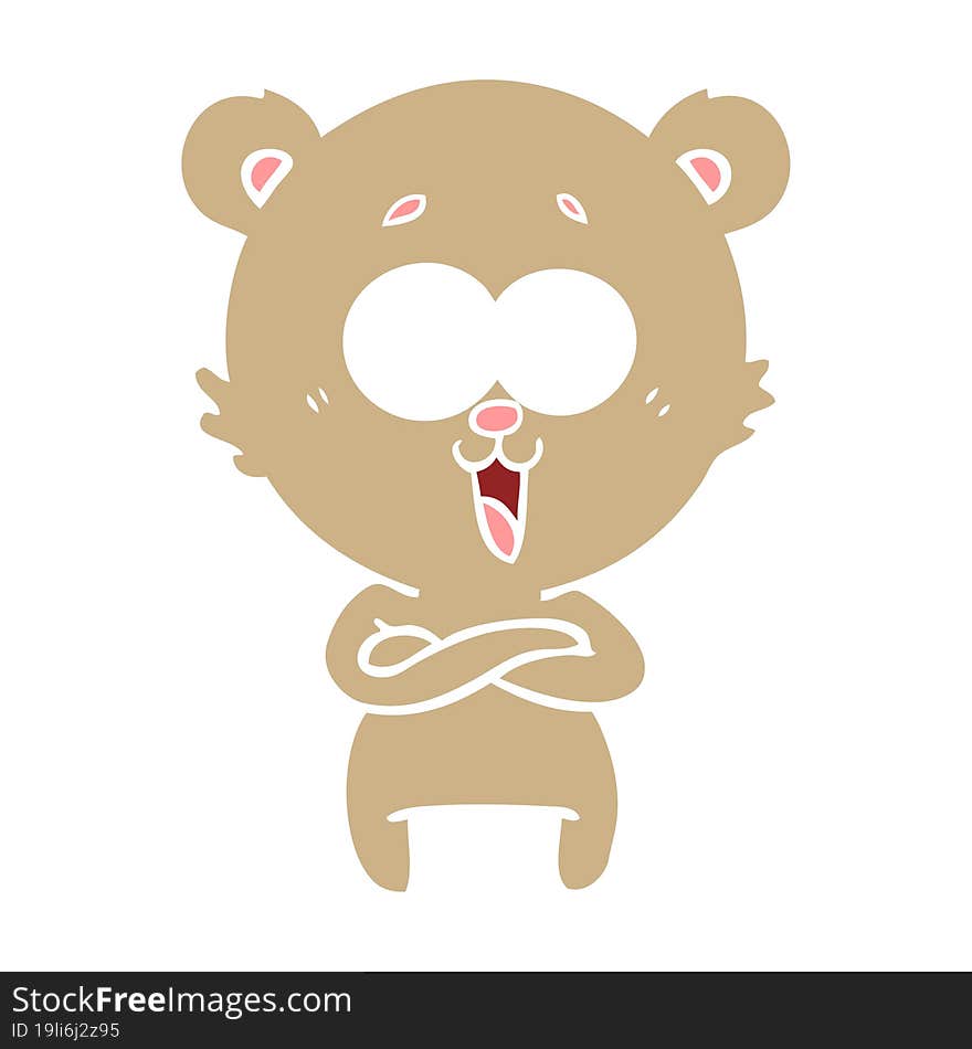 laughing teddy  bear flat color style cartoon