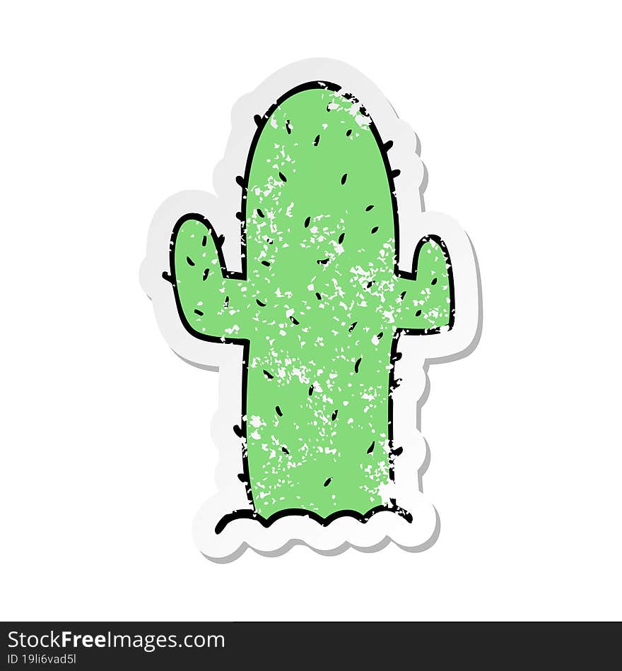 distressed sticker of a cartoon cactus