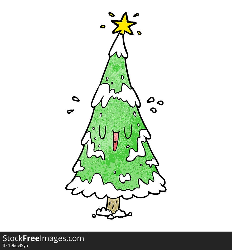 cartoon snowy christmas tree with happy face. cartoon snowy christmas tree with happy face