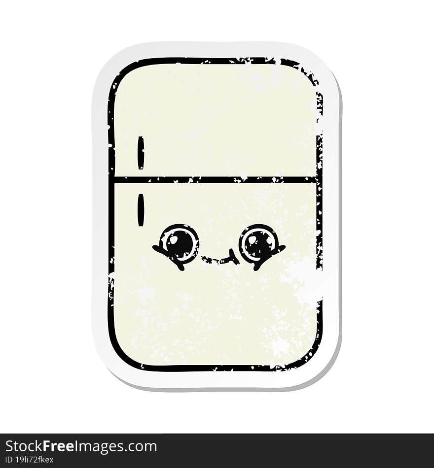 distressed sticker of a cute cartoon fridge freezer