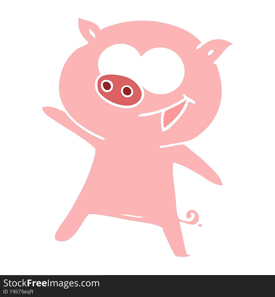 cheerful dancing pig flat color style cartoon