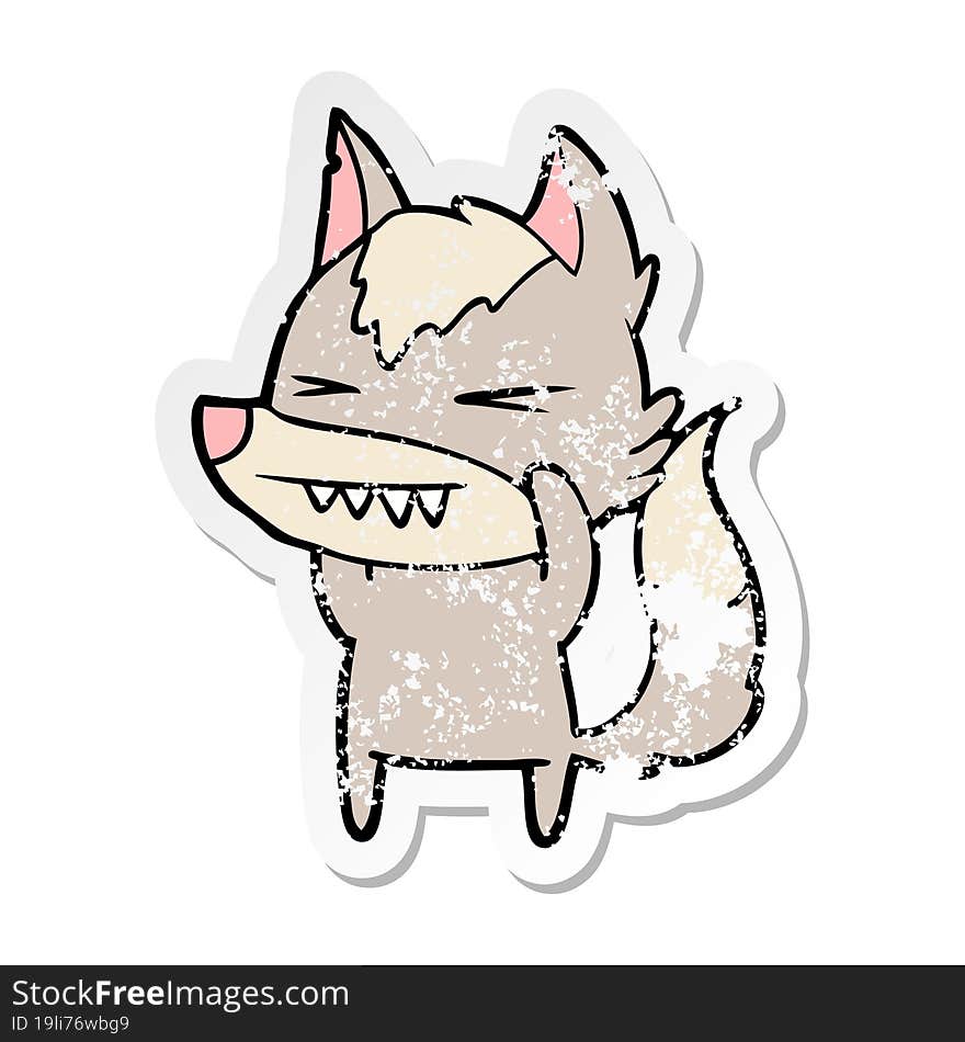 distressed sticker of a angry wolf cartoon