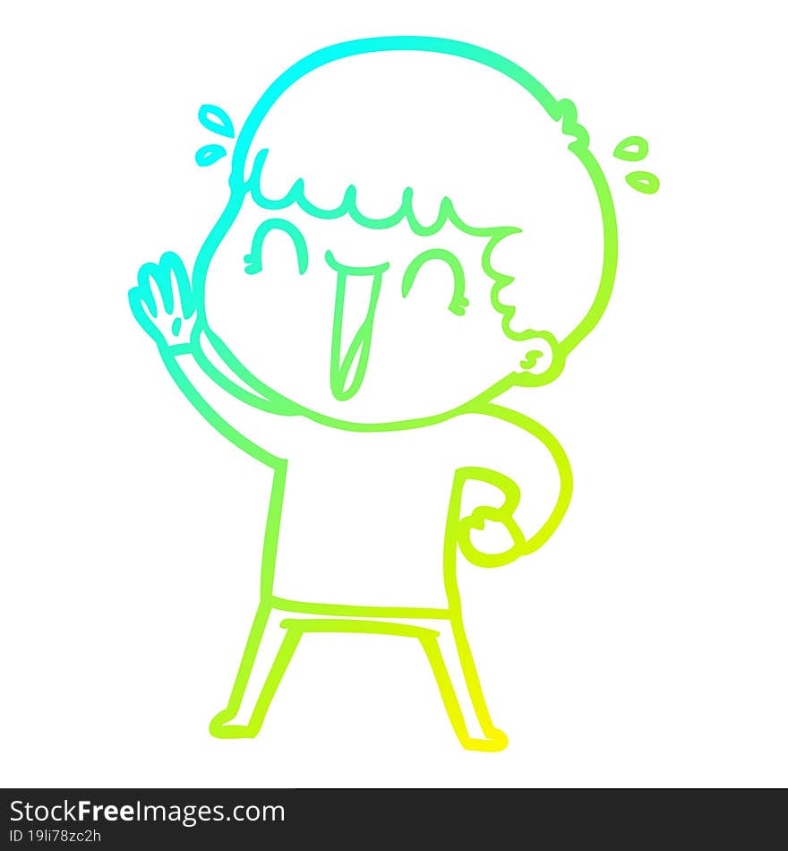 cold gradient line drawing of a laughing cartoon man waving