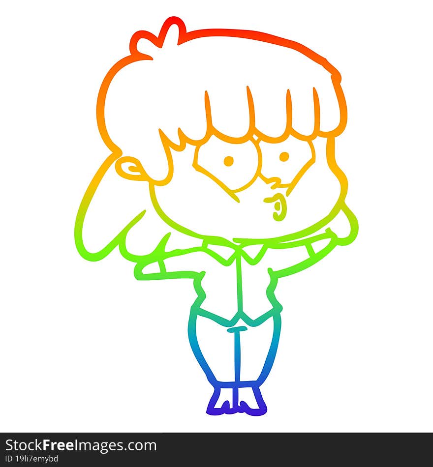 rainbow gradient line drawing cartoon whistling girl