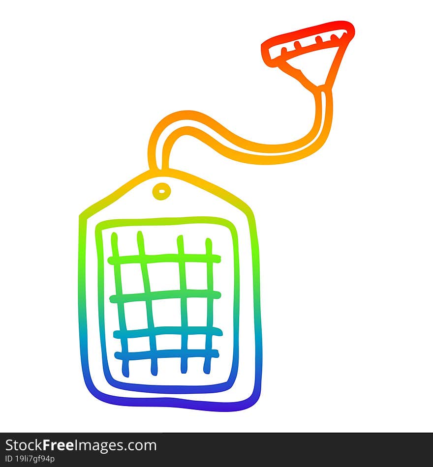 rainbow gradient line drawing of a cartoon drawstring tea bag