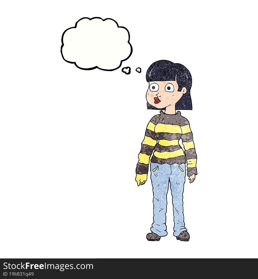 thought bubble textured cartoon woman in casual clothes