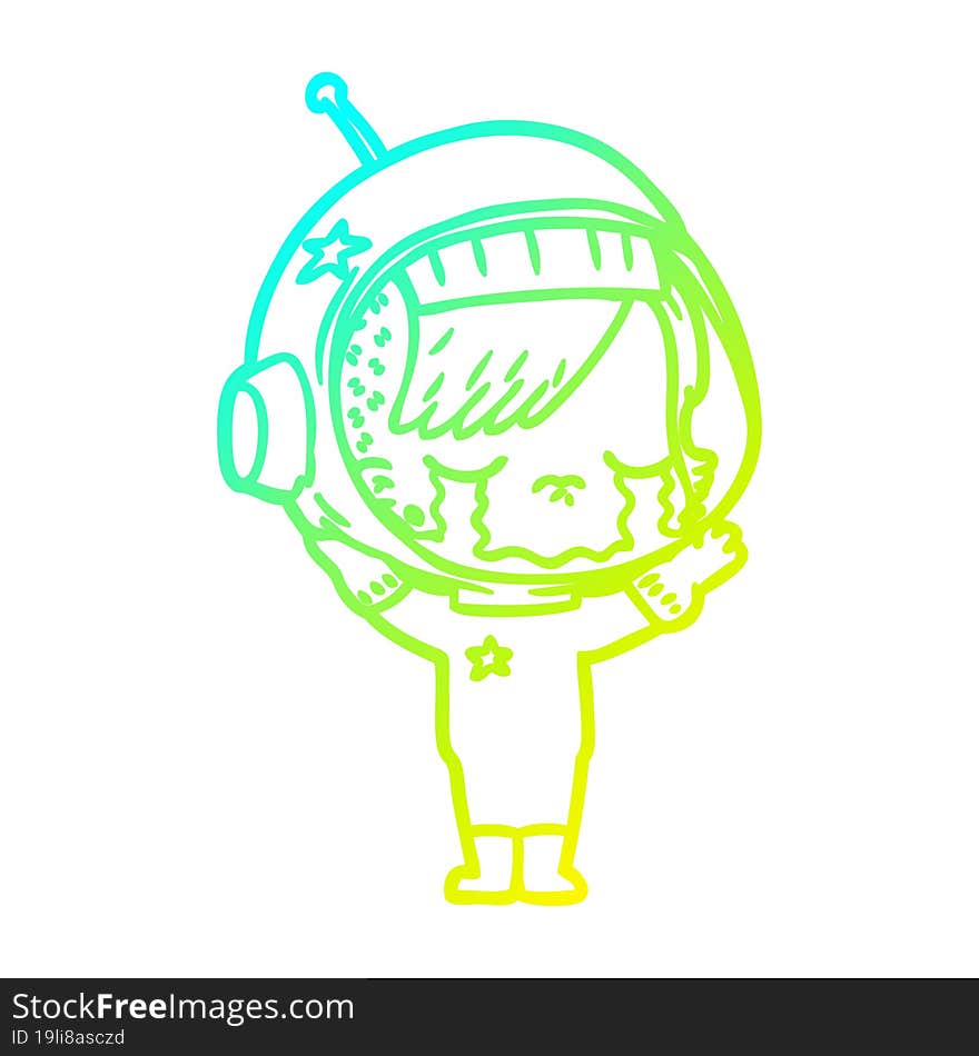 cold gradient line drawing cartoon crying astronaut girl