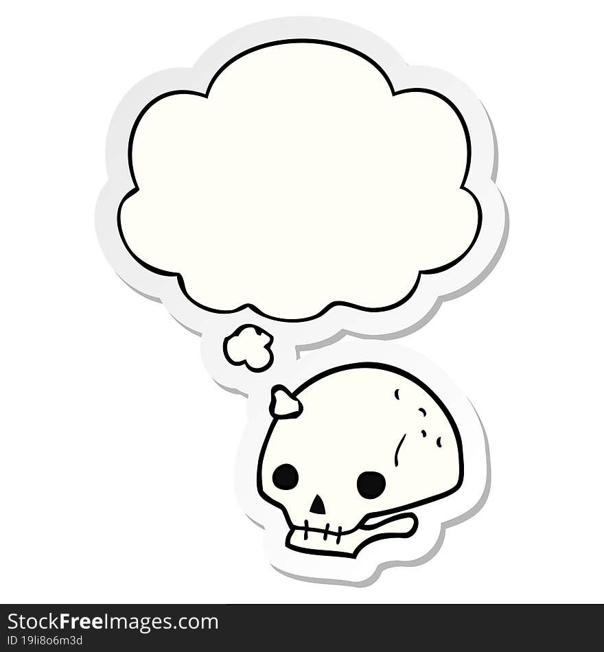 cartoon spooky skull and thought bubble as a printed sticker