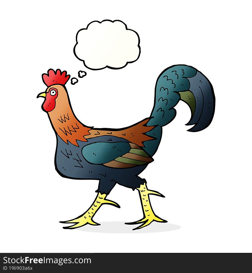 cartoon cockerel with thought bubble