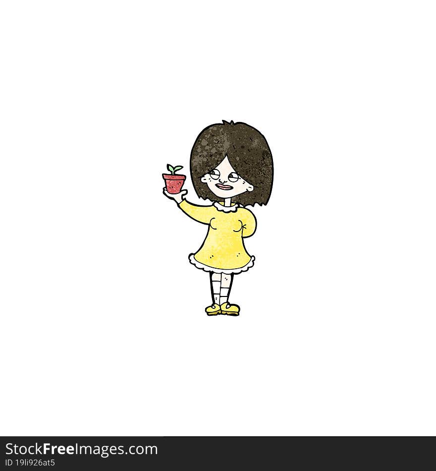 Cartoon Woman With Plant