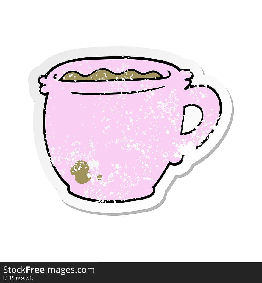 distressed sticker of a cartoon hot cup of coffee